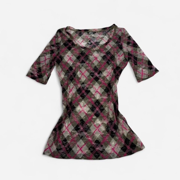 Wallflower Tops - y2k Wallflower pink & grey mesh see thru lace short sleeve lace top